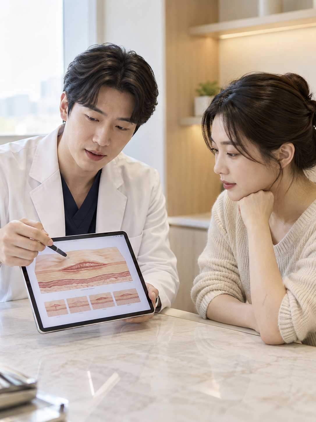 AI 생성 실사 예시: 흉터 관리 상담